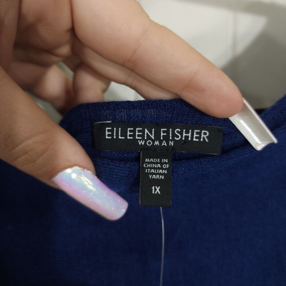 Eileen Fisher Womens Top Fine Merino Jersey Wool Blue Bateau Neck Sweater Sz 1X - Picture 10 of 11